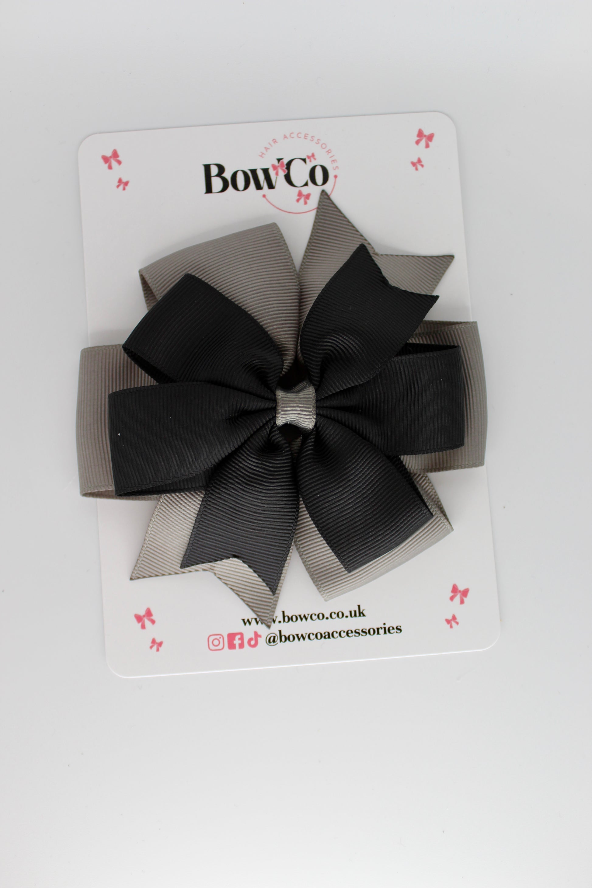 Pinwheel Bow Clip - Black and Metal Grey