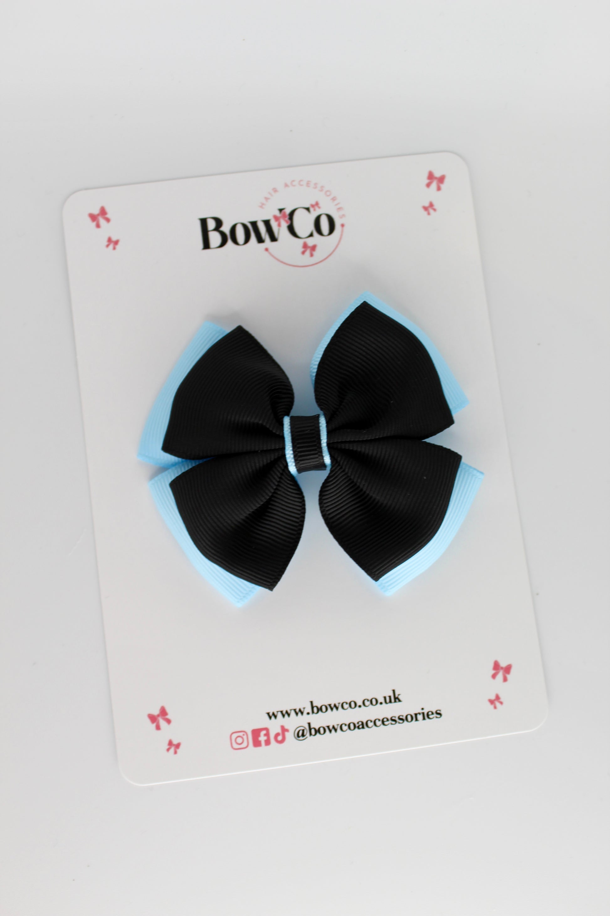 3 Inch Layer Edge Bow - Clip - Black and Blue Topaz