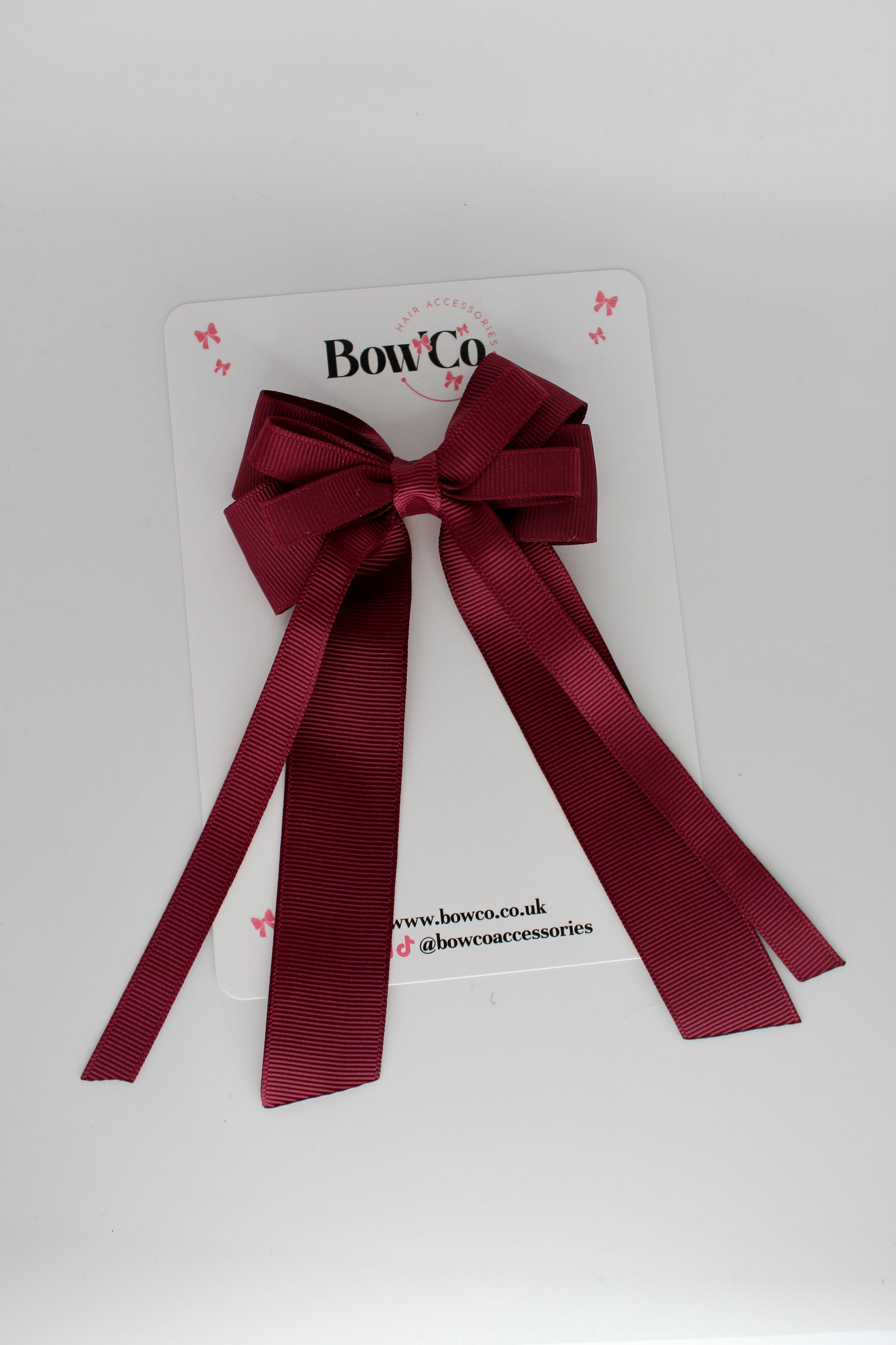 4 Inch Loop Bow Clip PonyTail - Burgundy
