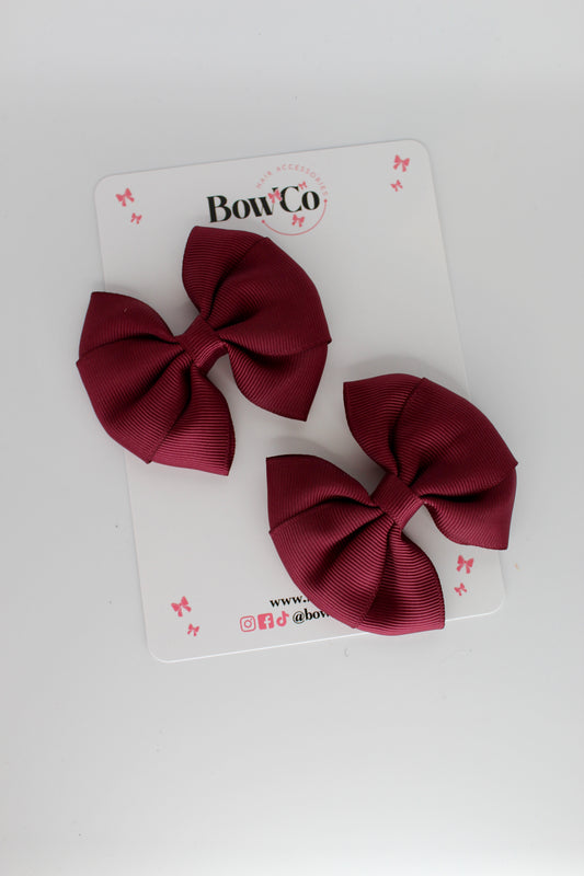 Burgundy - Round Tuxedo Bow Set - Clip