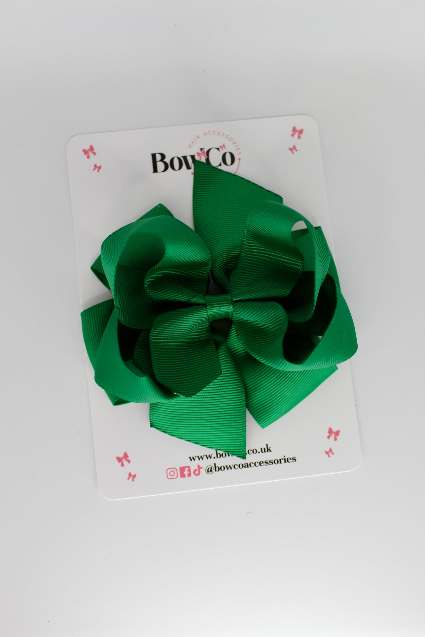 4.5 Inch Double Bow - Clip - Forest Green
