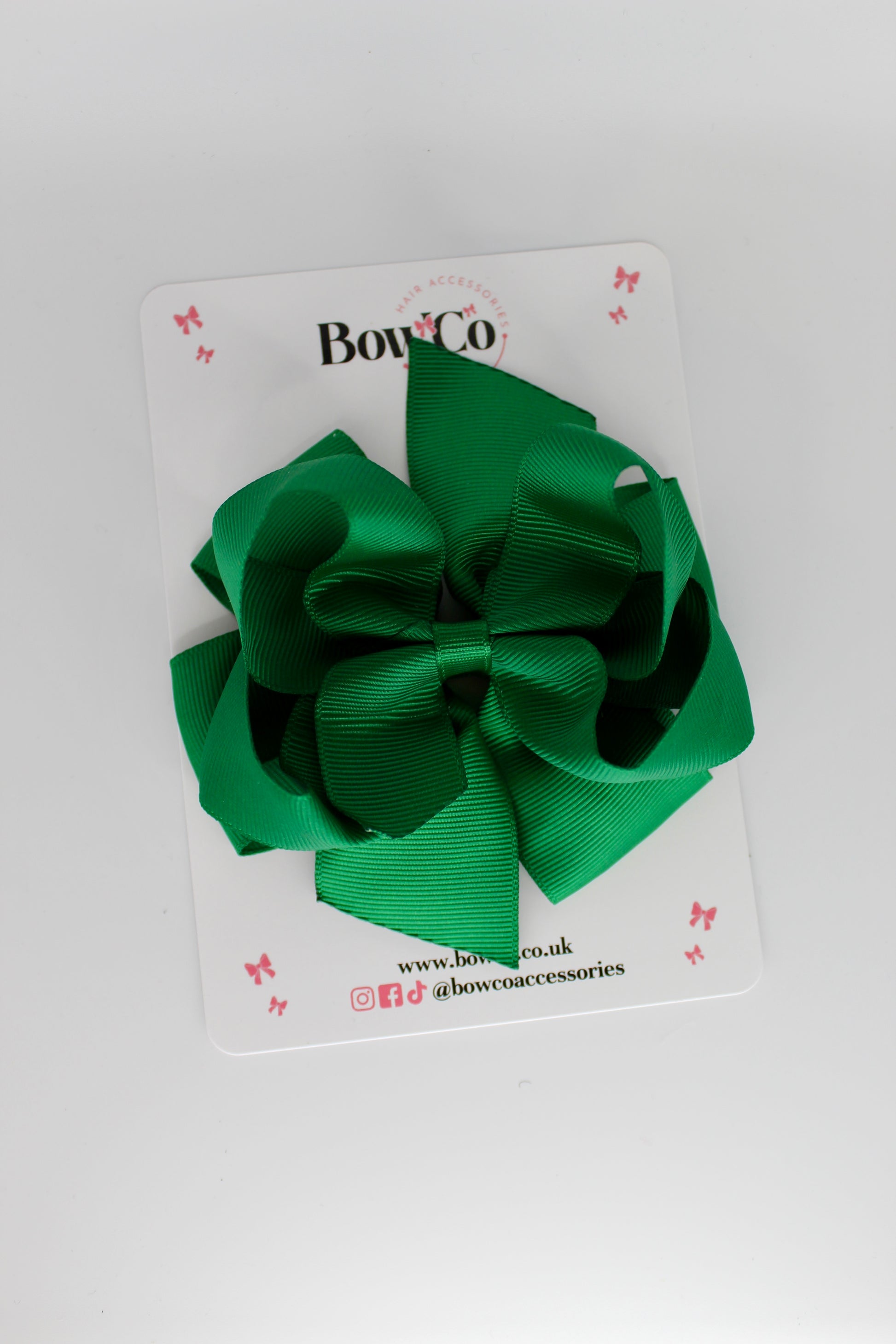 4.5 Inch Double Bow - Clip - Forest Green