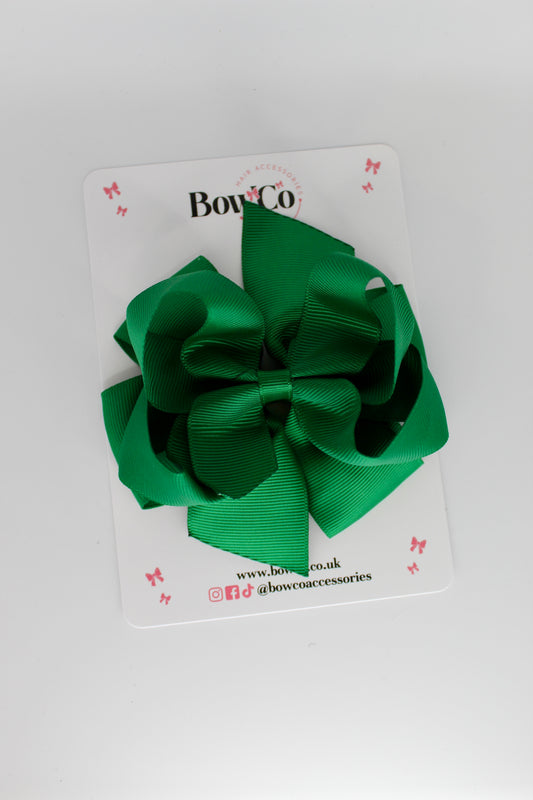 4.5 Inch Double Bow - Clip - Forest Green
