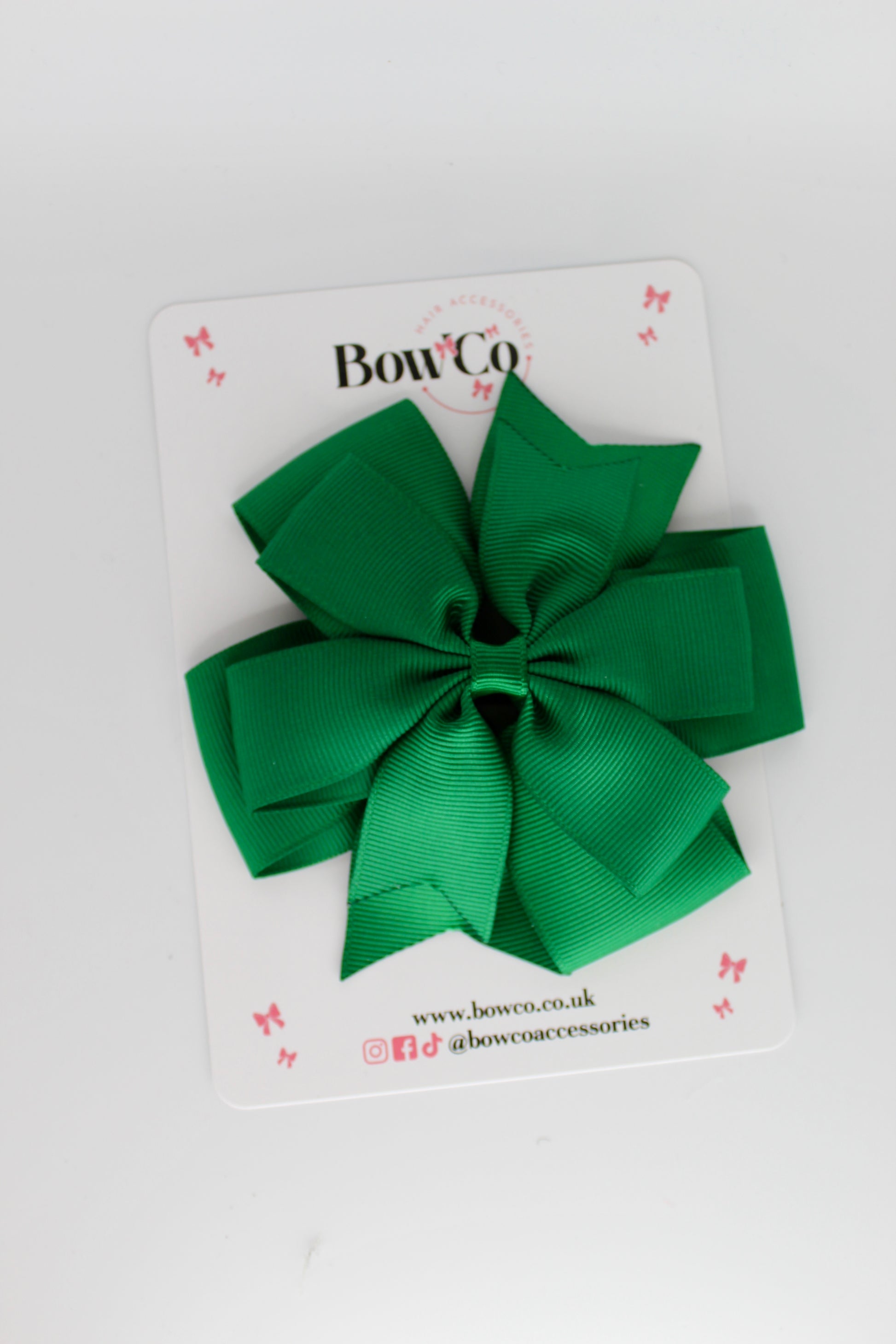 4.5 Inch Pinwheel Bow Clip - Forest Green