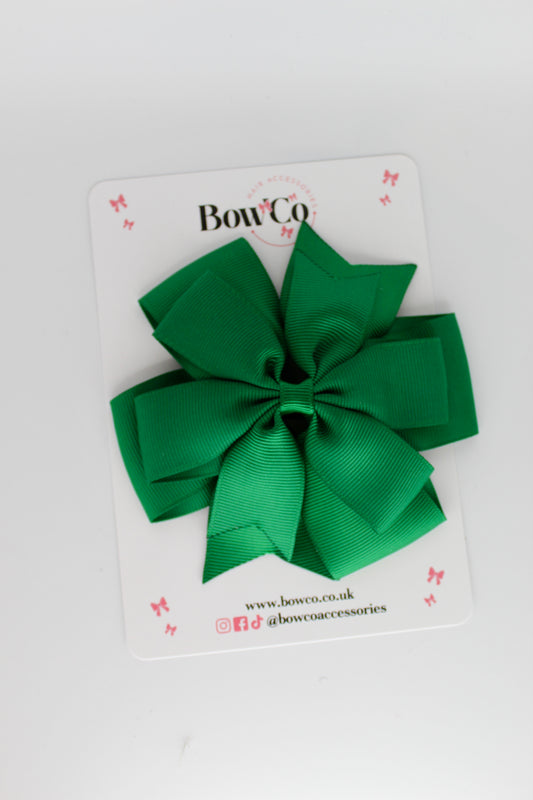 4.5 Inch Pinwheel Bow Clip - Forest Green