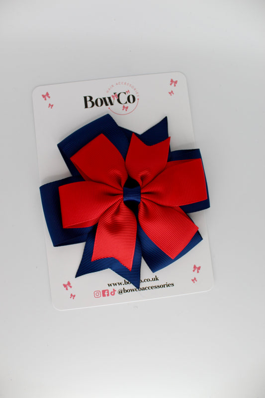 Pinwheel Bow Clip - Red and Navy Blue