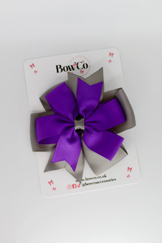 Pinwheel Bow Clip - Purple and Metal Grey