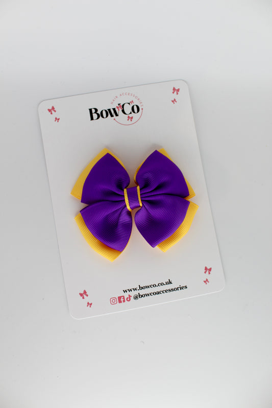 Purple and Yellow Gold - Layer Edge Bow - Clip