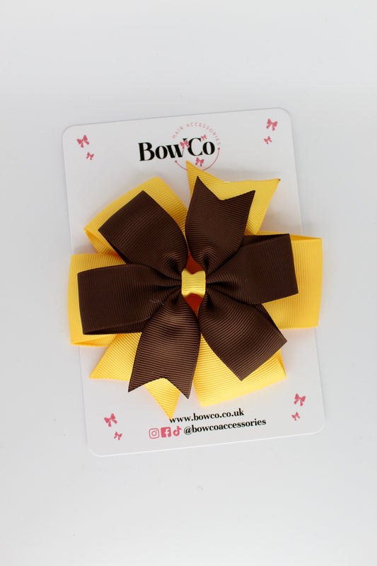 Pinwheel Bow Clip Clip - Brown and Yellow