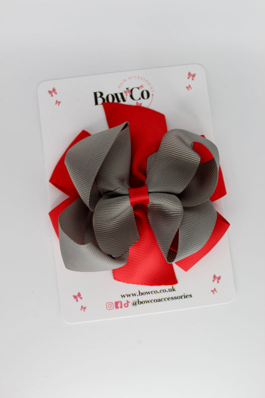 Double Bow - Clip - Red and Metal Grey