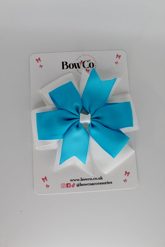 School Bow Turquoise and White - Pinwheel Bow Clip