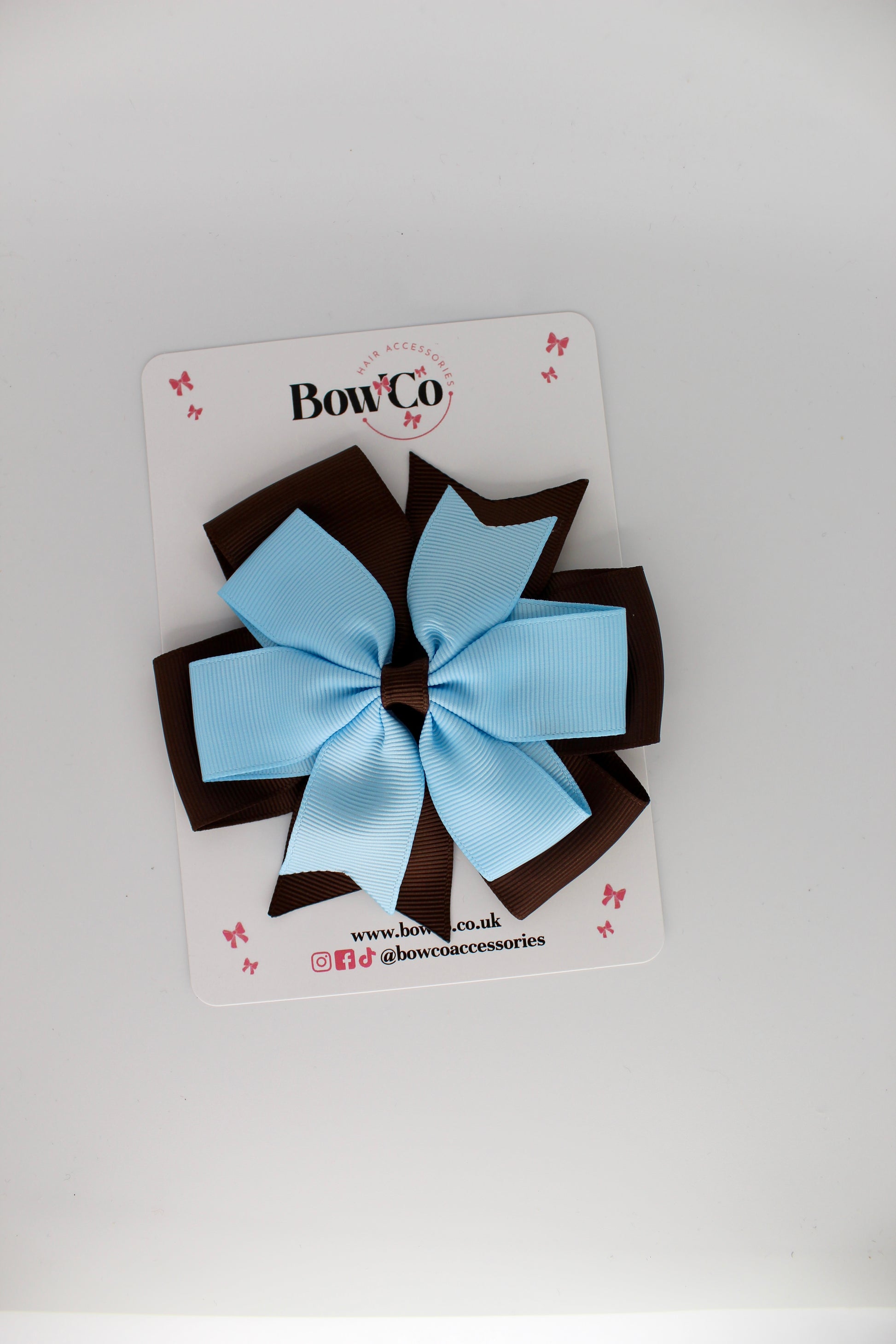 Pinwheel Bow Clip - Blue Topaz and Brown