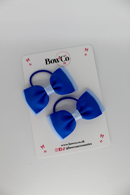 Royal Blue and Bluebell - Double Lapel Bow Set - Elastic