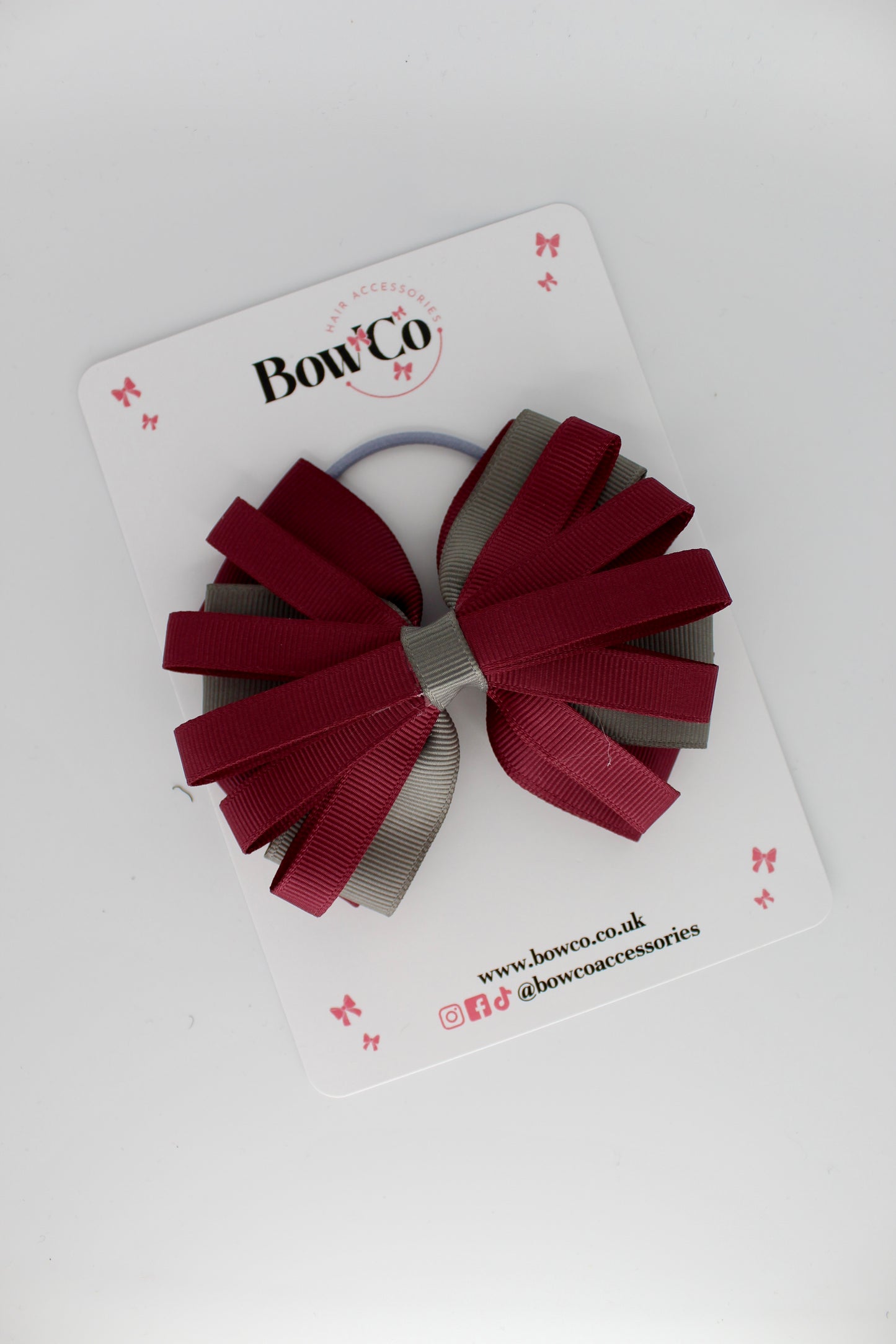 Spiral Bow - Elastic - Burgundy and Metal Grey