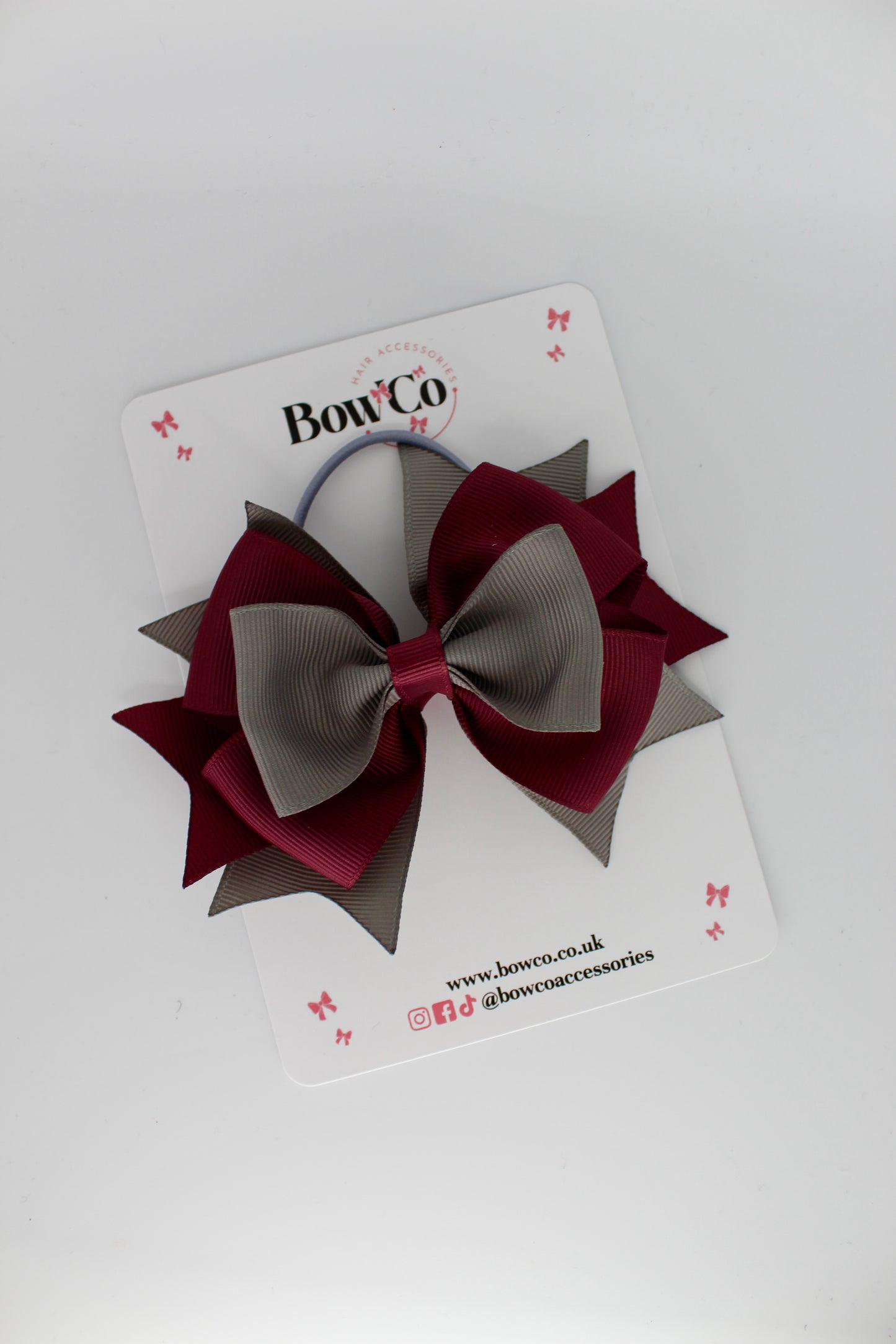 Layer Bow - Elastic - Burgundy and Metal Grey