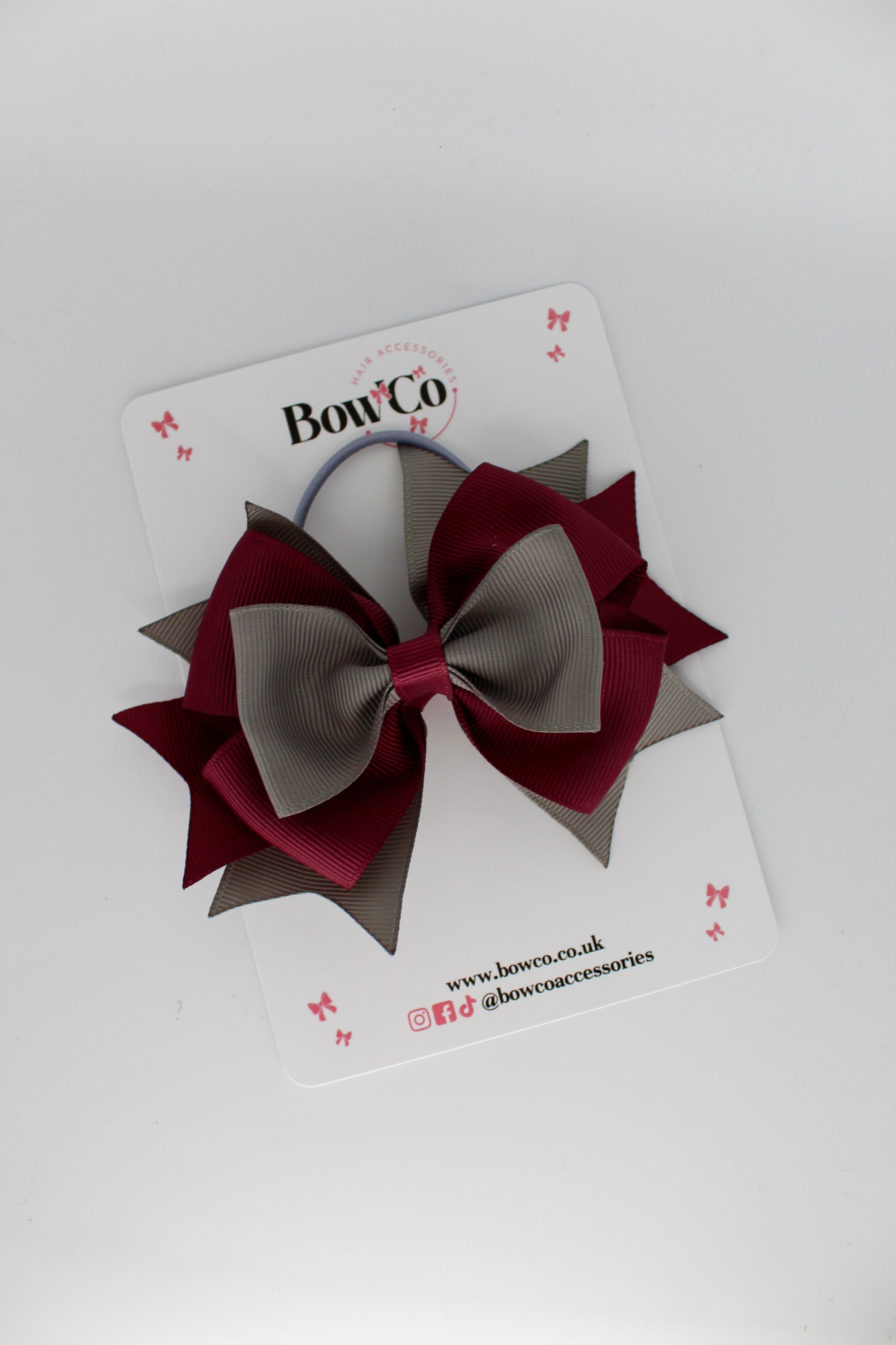 Layer Bow - Elastic - Burgundy and Metal Grey