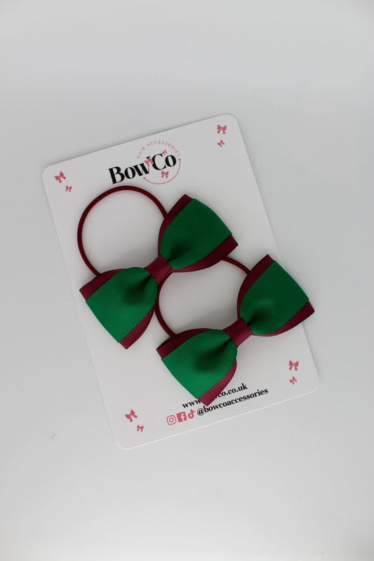 Forest Green and Burgundy - Tuxedo Bow Set - Elastic
