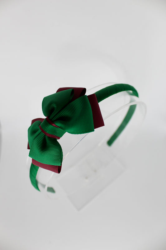 Bow Hair Band - Forest Green and Burgundy