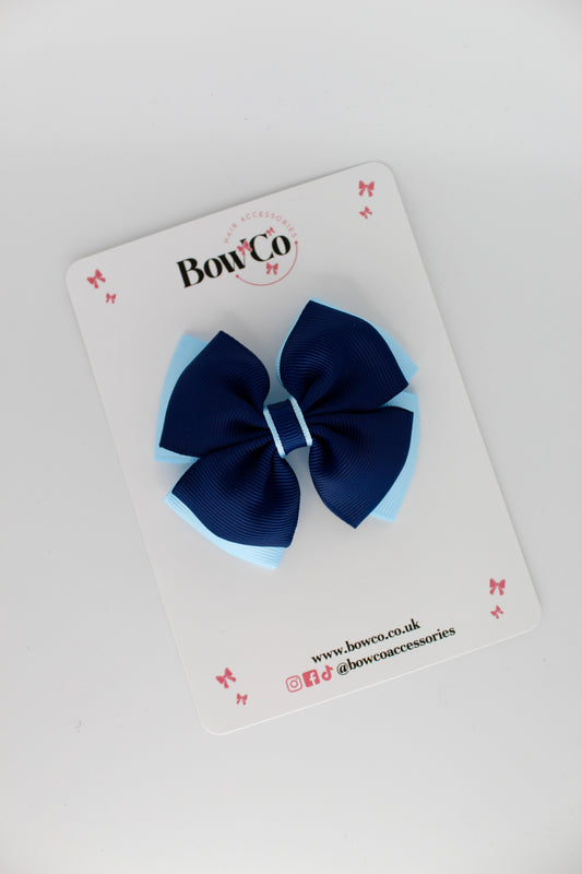 Layer Edge Bow - Clip - Navy Blue and Blue Topaz