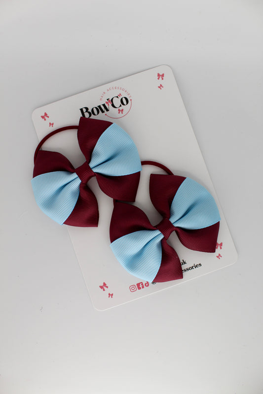 Burgundy and Blue Topaz - Round Tuxedo Bow Set - Elastic