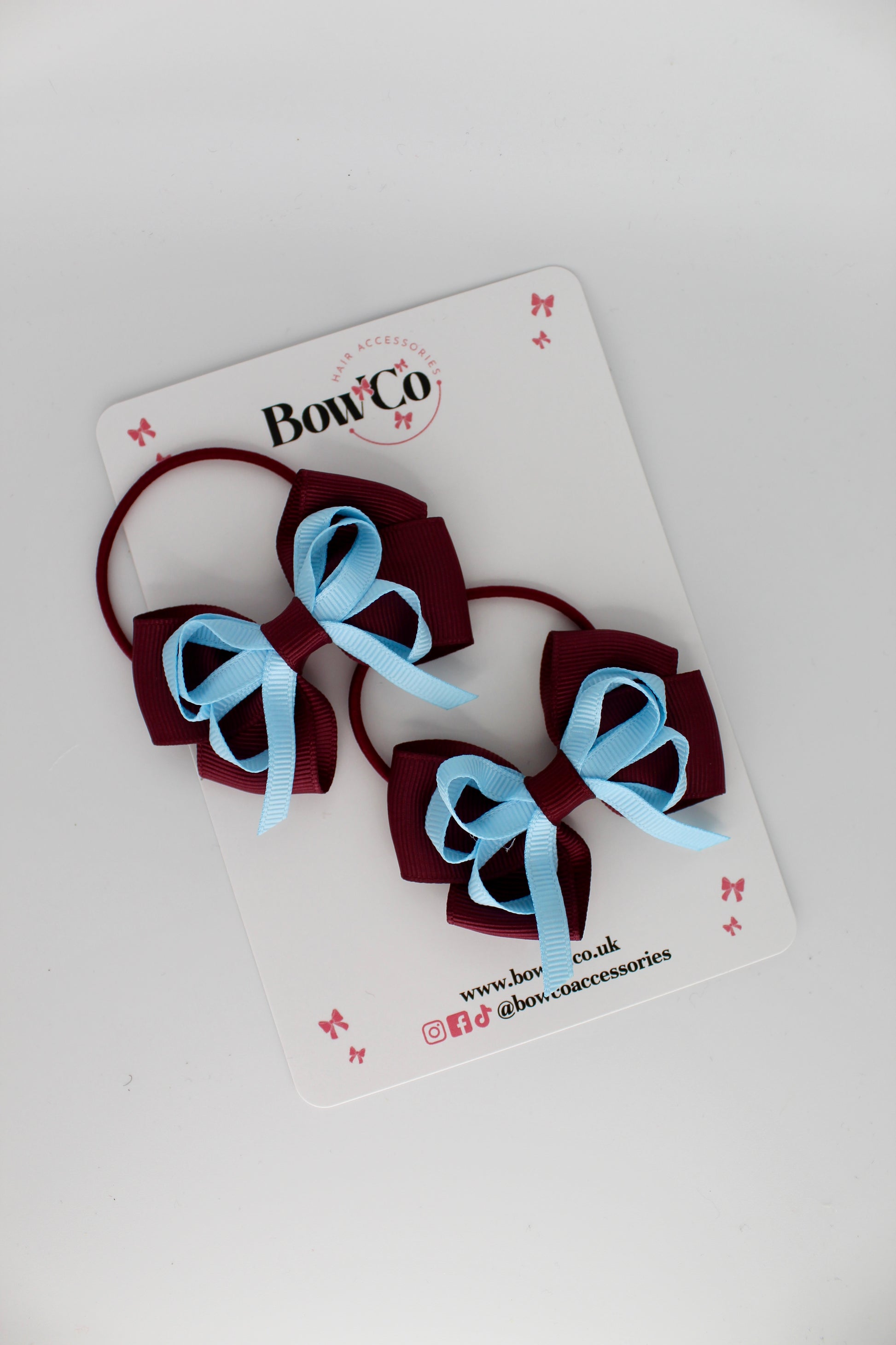 Double Bow Set - Elastic - Burgundy and Blue Topaz