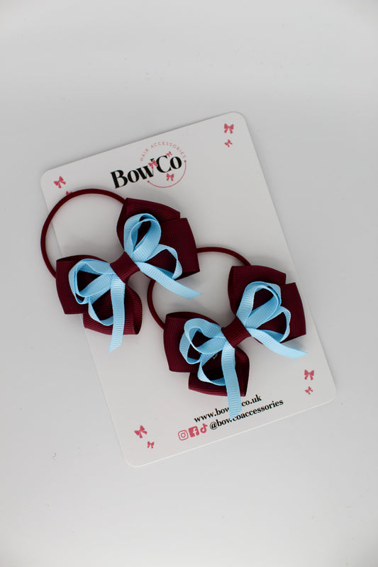Double Bow Set - Elastic - Burgundy and Blue Topaz