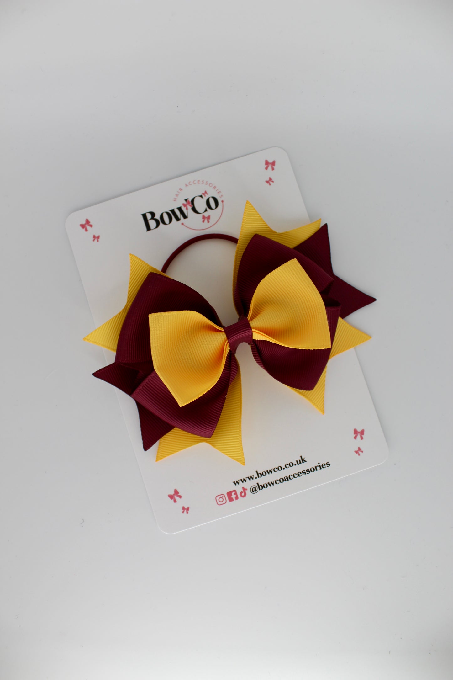 Layer Bow Set - Elastic - Burgundy and Yellow Gold
