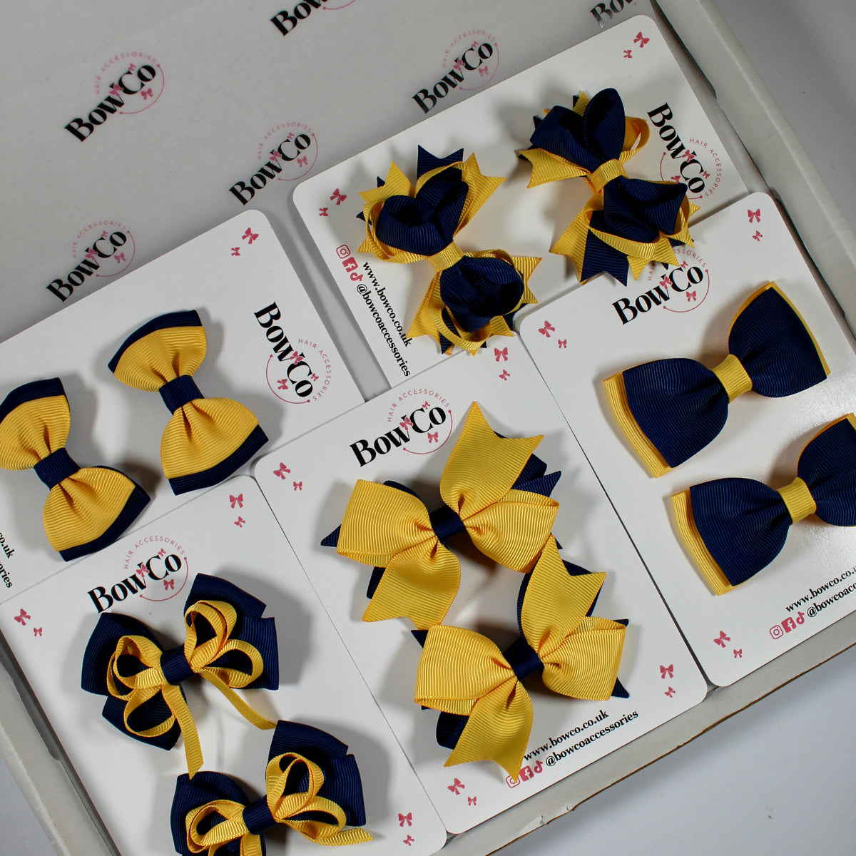 School Bow Bundle Saver - 10 Pack - Navy Blue and Yellow Gold - Clip