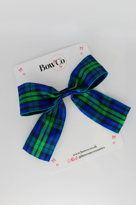 Navy Blue Tartan Bow Clip
