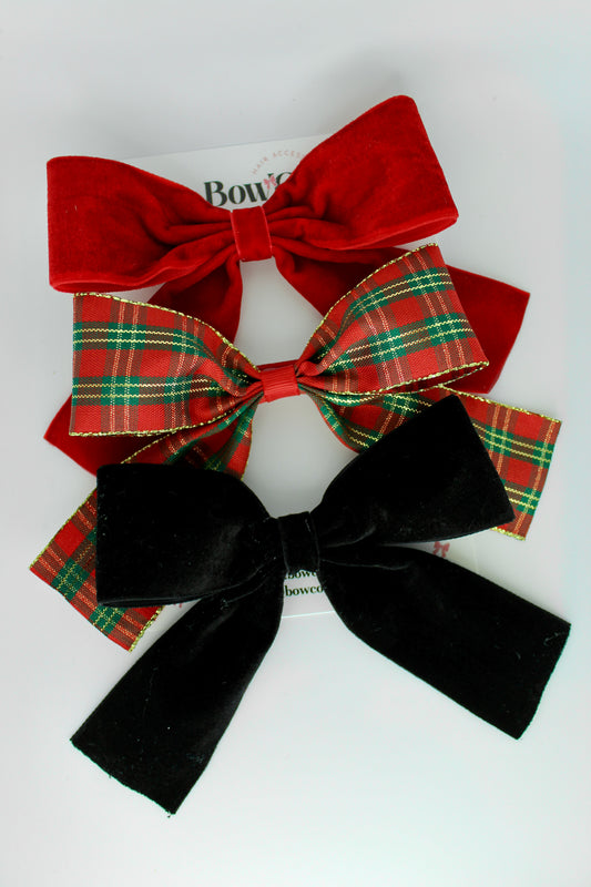 Trio of Bows - Red, Black and Tartan