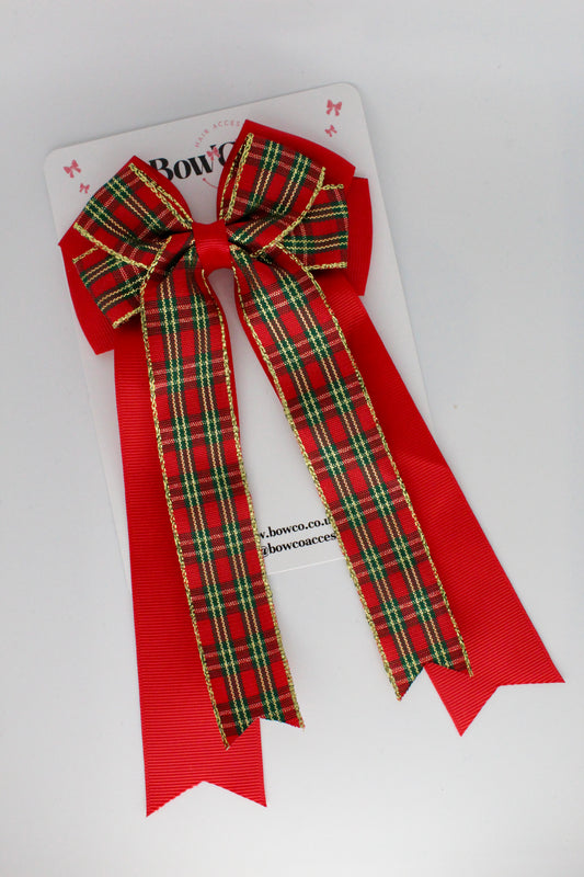 Classic Red Tartan Double-Tail Bow - Clip