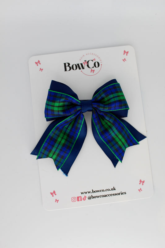 3-Inch Classic Navy Tartan Tail Bow