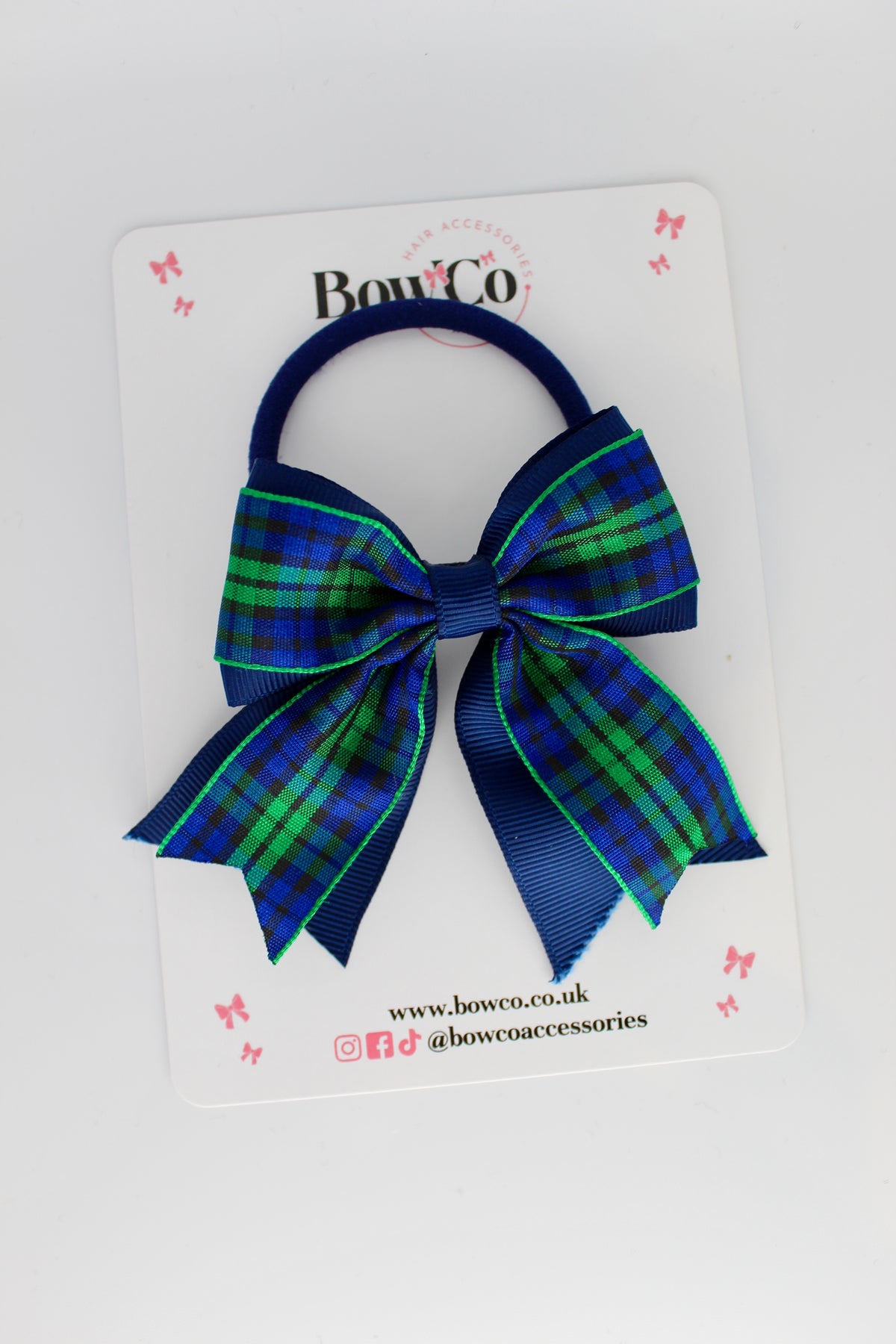 3-Inch Classic Navy Tartan Tail Bow - Elastic