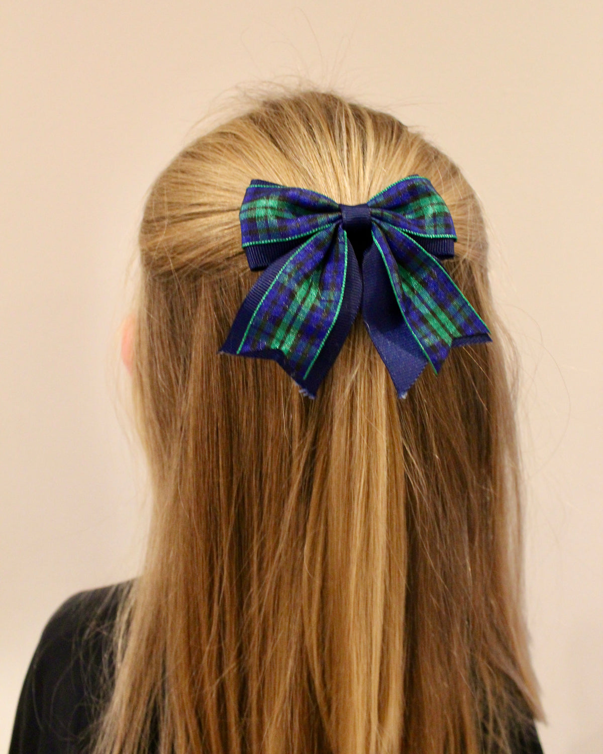 3-Inch Classic Navy Tartan Tail Bow