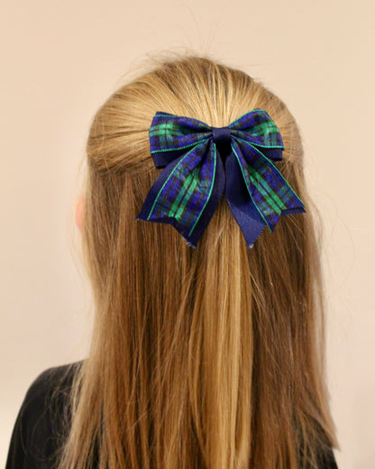 3-Inch Classic Navy Tartan Tail Bow