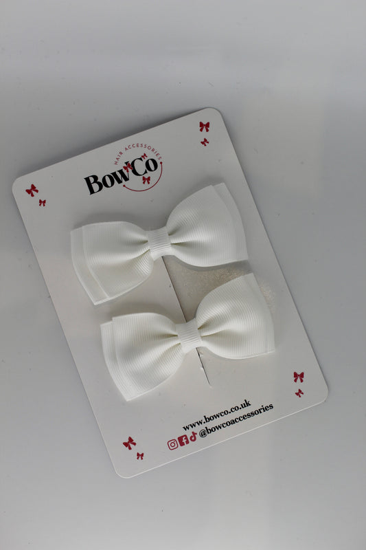 Double Lapel Bow - Clip - White