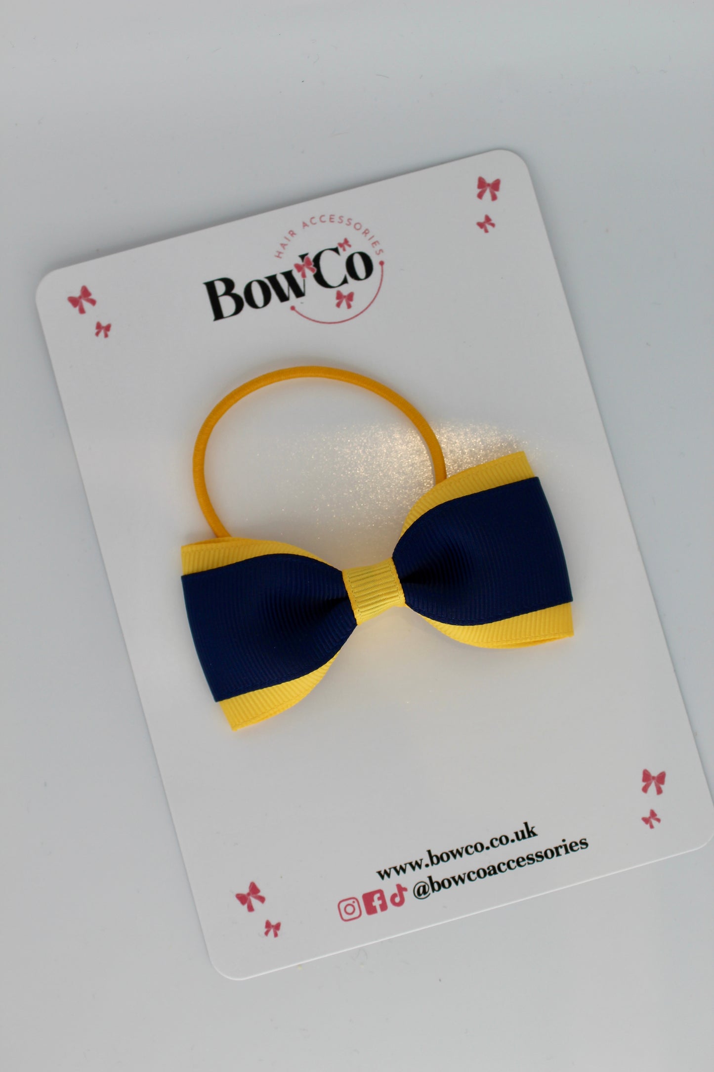 School Bow Navy and Yellow Gold - Tuxedo Bow - Elastic