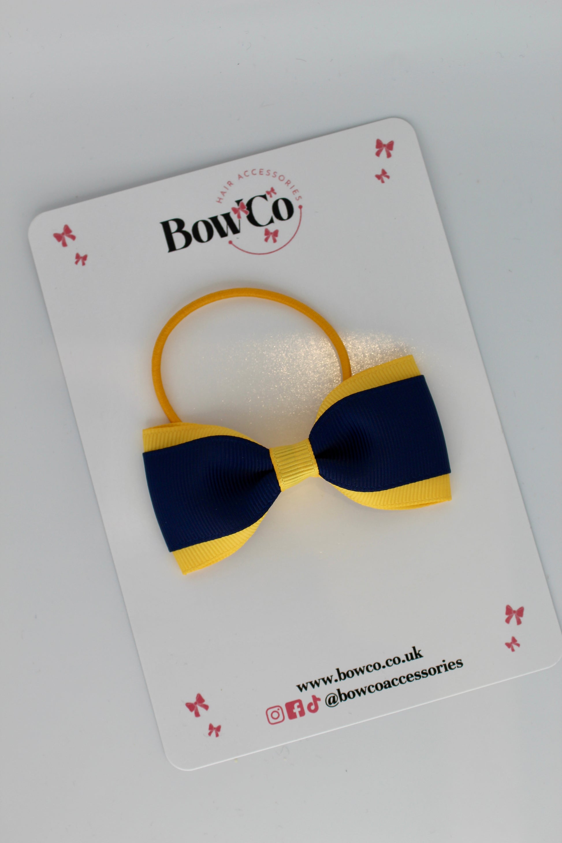 School Bow Navy and Yellow Gold - Tuxedo Bow - Elastic