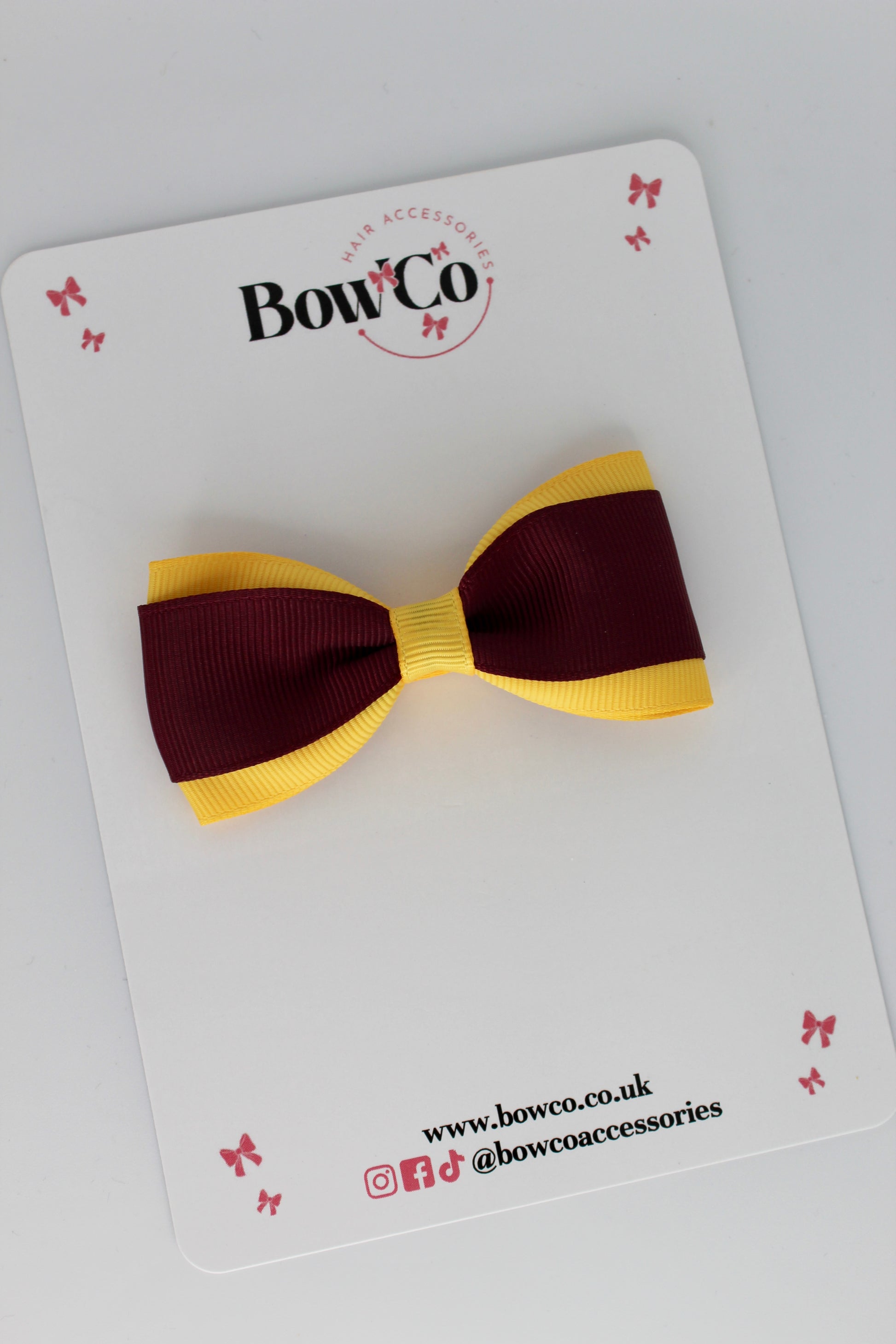 Burgundy and Yellow Gold - Tuxedo Bow - Clip