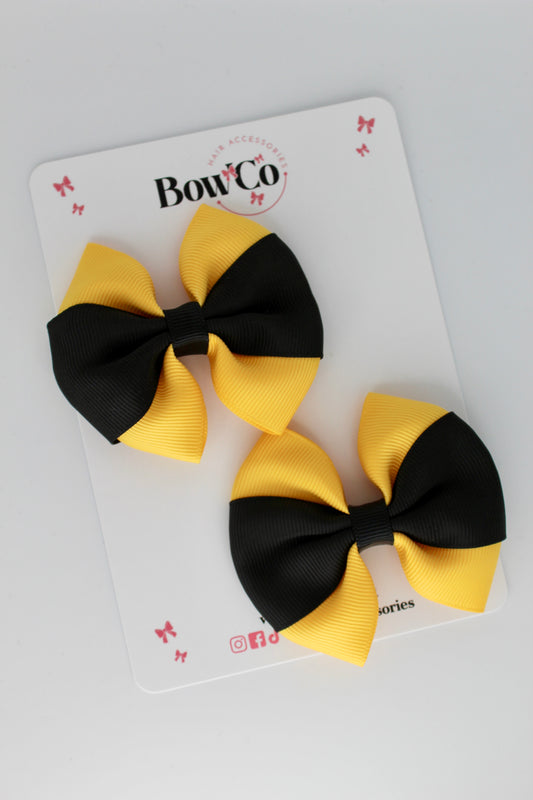 Black and Yellow Gold - Round Tuxedo Bow Set - Clip