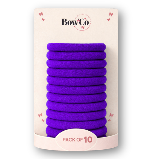 10 Elastic Pack School Hair Bobbles - Purple - Non Damage