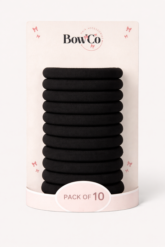 10 Elastic School Hair Bobbles - Black - Non Damage