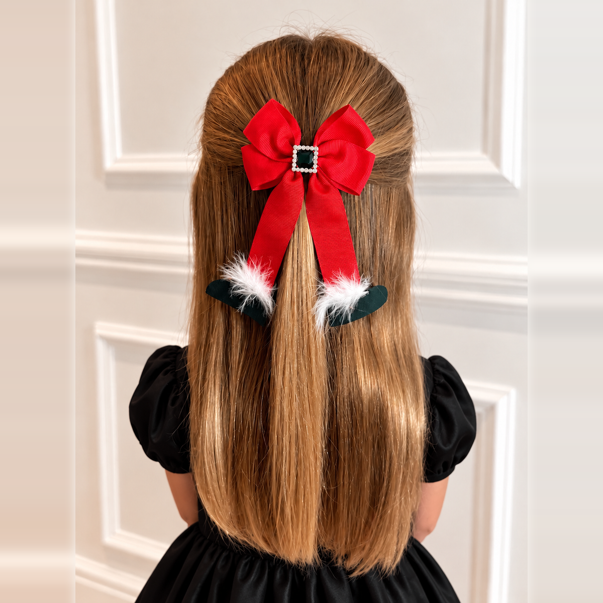 Christmas Santa Legs Hair Bow – Red Festive Hair Clip for Girls