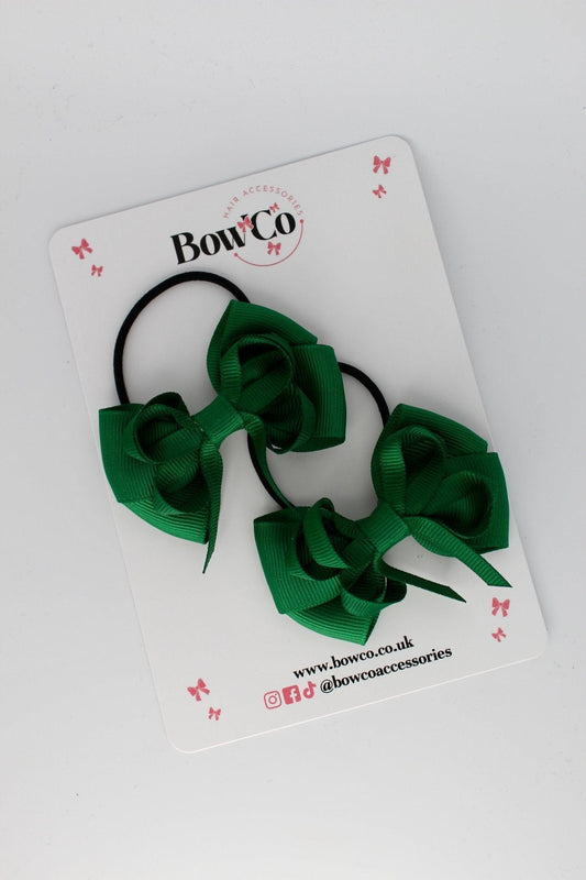 2.5 Inch Double Bow Bobble - 2 Pack - Forest Green