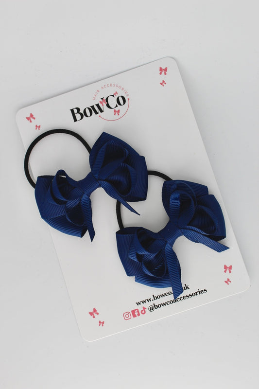Navy Blue - Double Bow Set - Elastic
