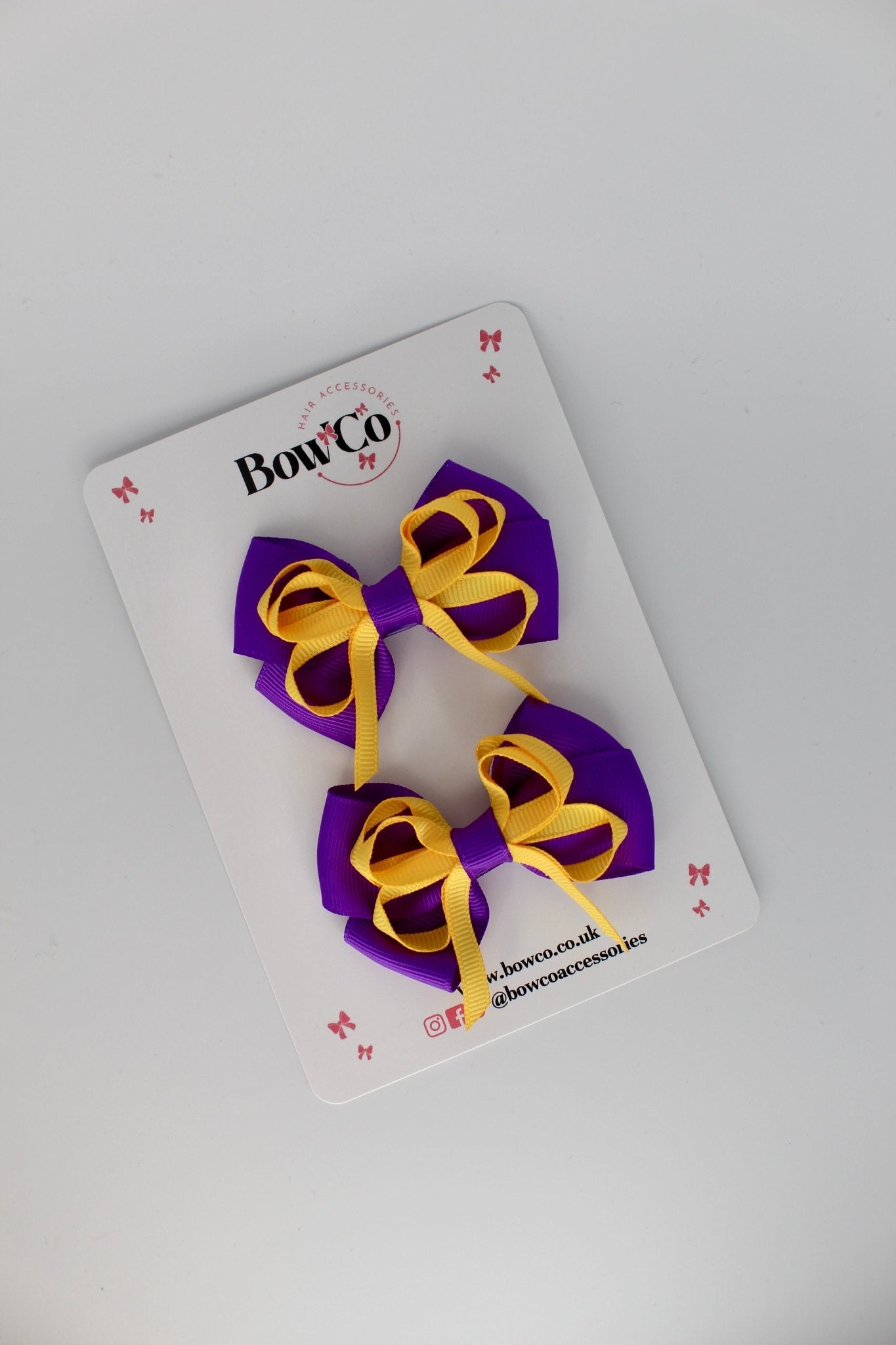 Purple and Yellow Gold - Double Bow Set - Clip - 2 Pack