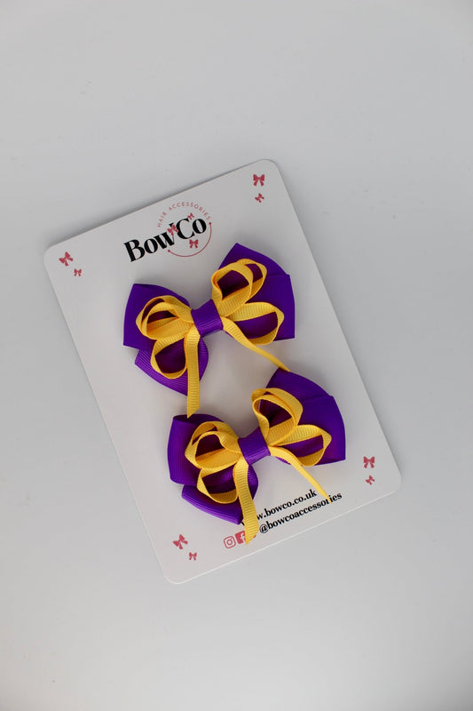 Purple and Yellow Gold - Double Bow Set - Clip - 2 Pack